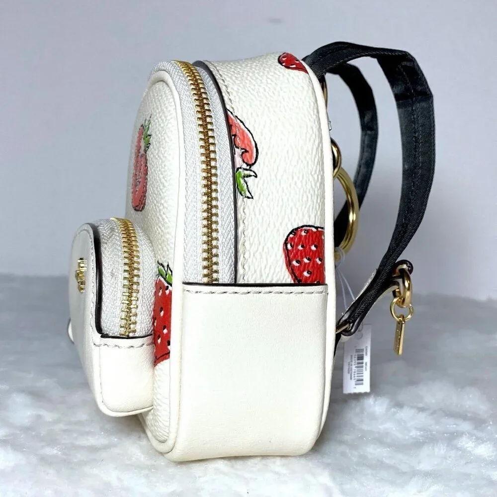 Coach Strawberry Print Mini Backpack Bag Keychain Coin Purse Charm NWT